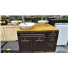Image 1 : BROWN WOODEN VANITY DRAWER CABINET WITH ATTACHED HEAVY DUTY 9-OUTLET POWER STRIP