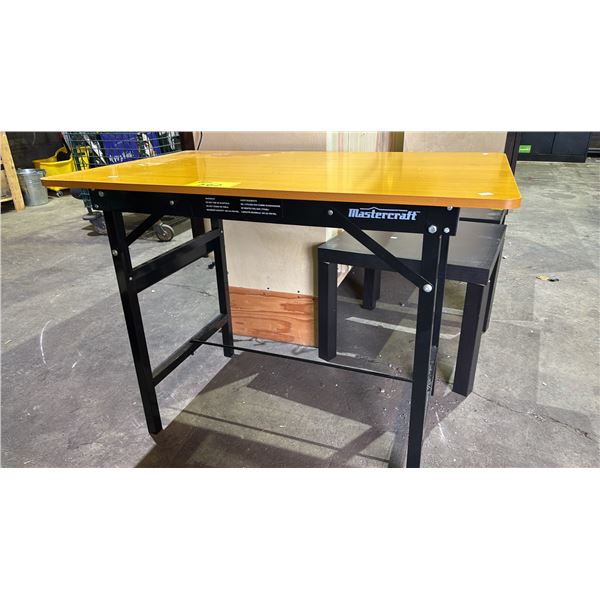 RECTANGULAR WOODEN TABLE WITH METAL BASE - APPROX. 3FT3IN X 2FT