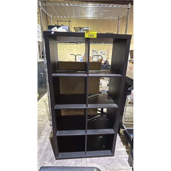 BLACK-BROWN SHELF UNIT WITH 8 COMPARTMENTS