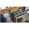 Image 3 : PALLET OF VINTAGE ITEMS: KEROSENE COOK STOVE, METAL ROLLING STORAGE CABINET & KNOT TYING RACK