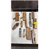 Image 3 : TABLE OF ASSORTED VINTAGE TOOLS: ASSTD. PLANES, PLANE CUTTERS, CLAMP & MORE