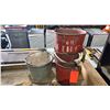 Image 4 : VINTAGE 71"W WOOD WORK TABLE, SMALL VINTAGE BARRELS, VINTAGE BUCKETS & MORE