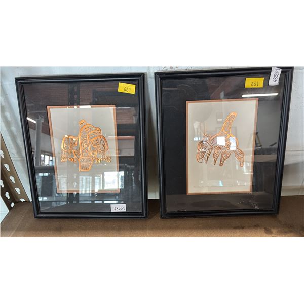 (2) BILL REID FRAMED COPPER EMBOSSED PRINTS: "HAIDA EAGLE - GHUUT" & "HAIDA KILLER WHALE - SKAANA"