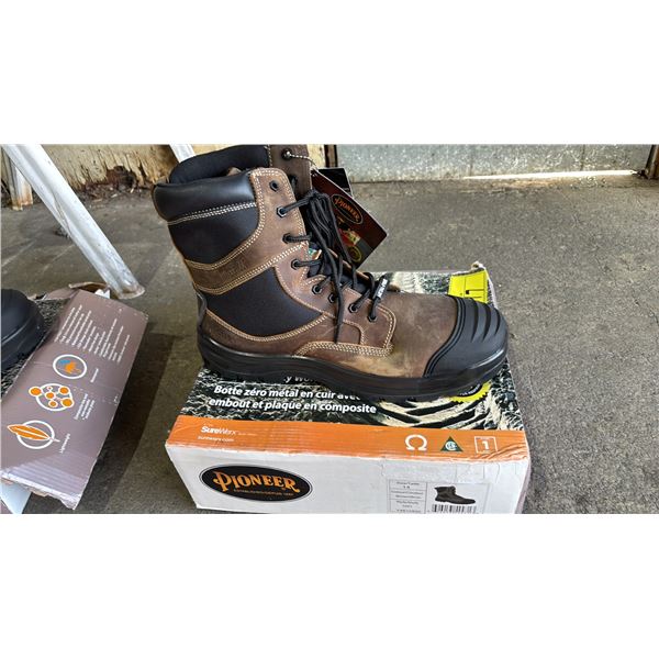 PIONEER BLACK-BROWN HEAVY DUTY COMPOSITE TOE WORK BOOTS SIZE 14