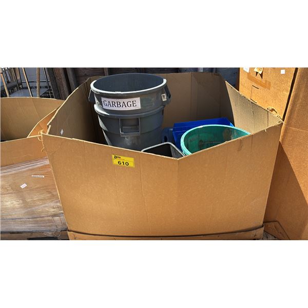 PALLET OF ASSORTED GARBAGE BINS