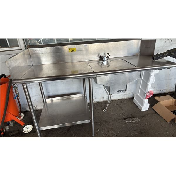 HEAVY DUTY STAINLESS STEEL COMMERCIAL PREP TABLE WITH BUILT-IN SINK AND FAUCET