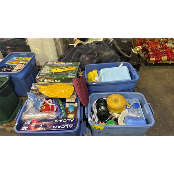 PALLET OF HOUSEHOLD GOODS, 4-PERSON INFLATABLE BOAT, LARGE DUFFLE BAG OF COOKWARE & MORE *MUST TAKE