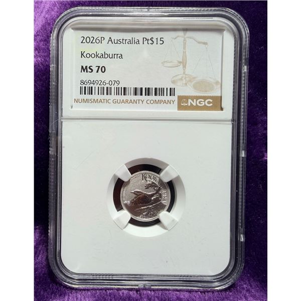 PLATINUM COIN! AUSTRALIA 1/10TH TROY OUNCE PLATINUM - 2026P - MS70