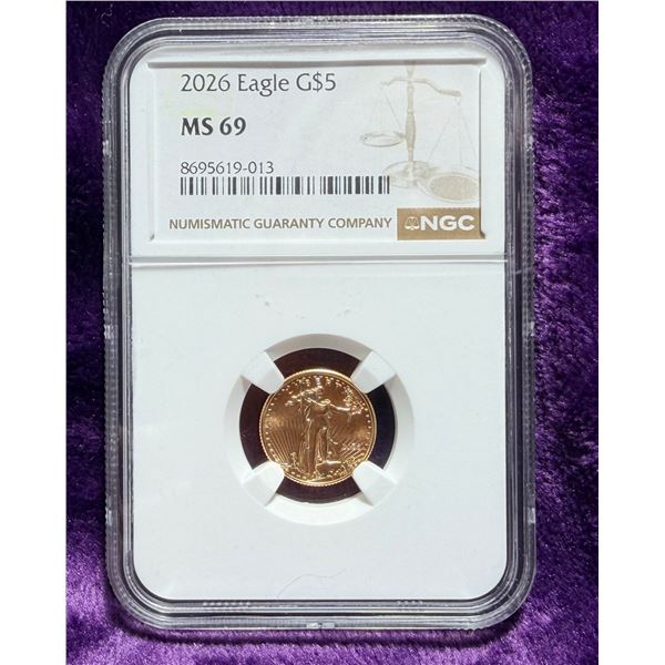 GOLD COIN! GOLD EAGLE 1/10TH TROY OUNCE GOLD - 2026 - MS69