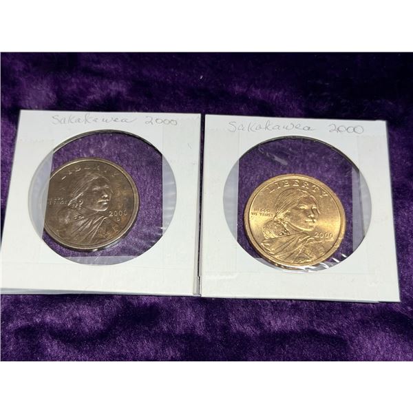 SACAGAWEA DOLLARS - 2000P, 2000D; LOT OF 2