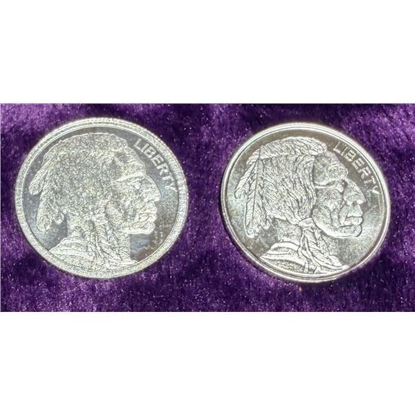 SILVER BULLION ROUNDS - BUFFALO NICKEL REPLICA - 1/10 OUNCE .999 SILVER; LOT OF 2