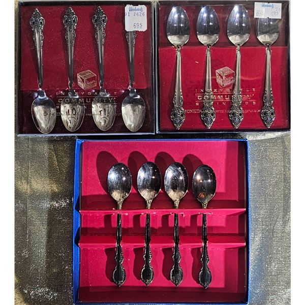 Three Boxed Sets of Oneida Community Stainless Steel Teaspoons