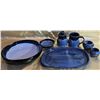 Image 1 : Handcrafted Stoneware Pottery Set in Cobalt Blue Glaze, Signed