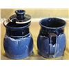 Image 3 : Handcrafted Stoneware Pottery Set in Cobalt Blue Glaze, Signed