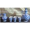 Image 1 : Blue and White Ceramic Pitchers and Cups with Swirl Pattern