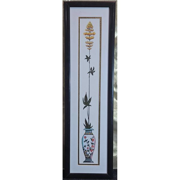 Framed Vertical Artwork Depicting Floral Motif in Vase