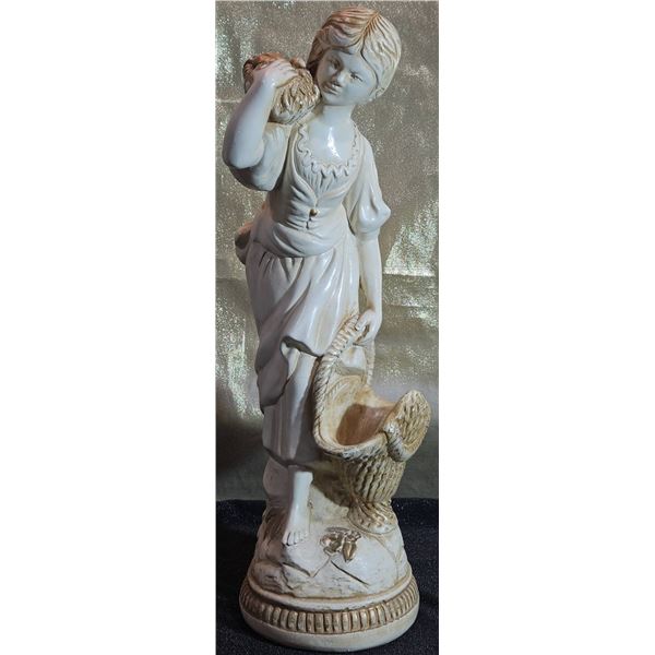 Porcelain Figurine of Woman Carrying Basket, 21 Inches Tall