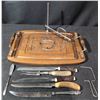 Image 1 : Carving Set With Wooden Board and Antler Handles