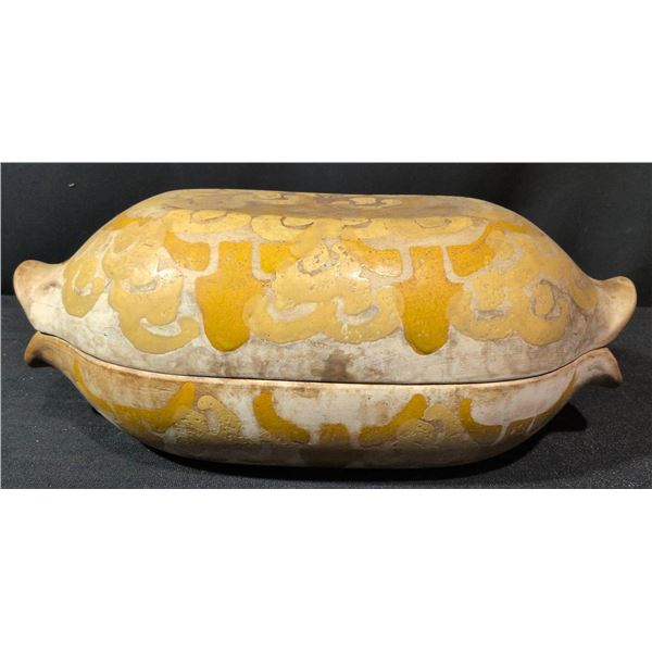 Handcrafted Ceramic Dish With Lid, Marked Canada, 16 Inches Long