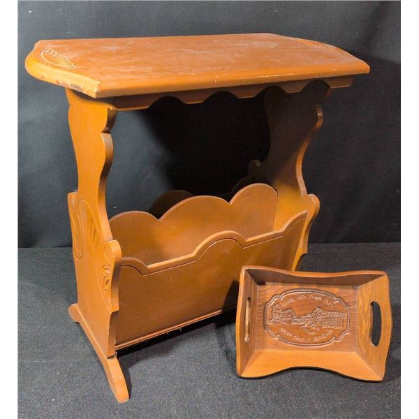 Wooden Magazine Rack with Top Shelf and Small Decorative Tray