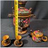 Image 10 : Hand-Painted Wooden Tea Set Featuring Samovar, Teapot, and Cups