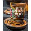 Image 4 : Hand-Painted Wooden Tea Set Featuring Samovar, Teapot, and Cups