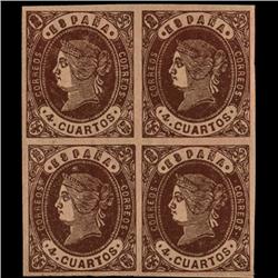 1862 RARE Spain 4c Mint Postage Stamp Block of 4 (STM-0315)