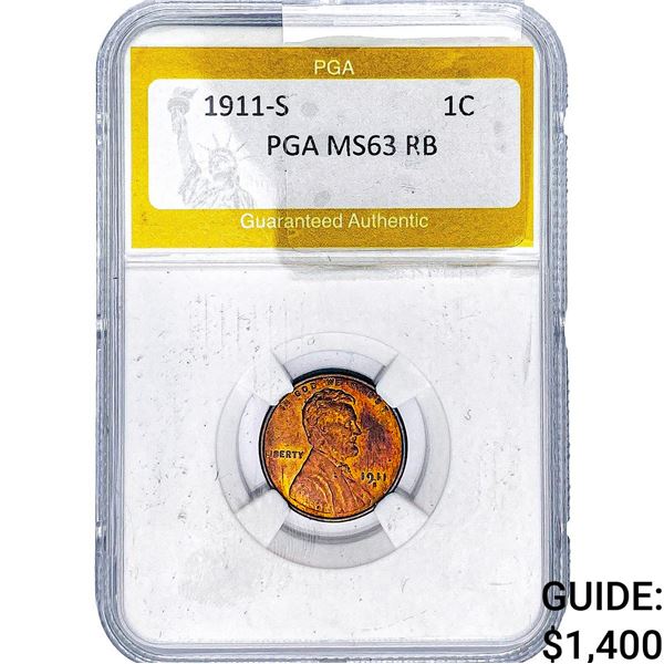 1911-S Wheat Cent PGA MS63 RB