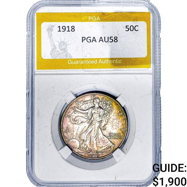 1918 Walking Liberty Half Dollar PGA AU58