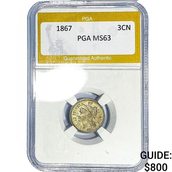 1867 Nickel Three Cent PGA MS63