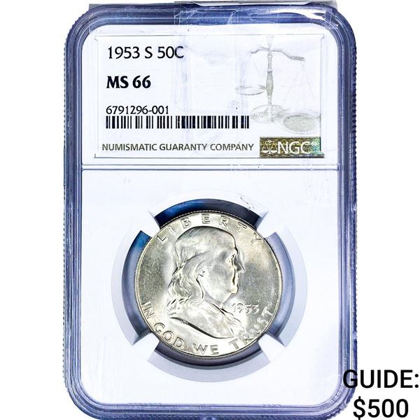 1953-S Washington Silver Half Dollar NGC MS66