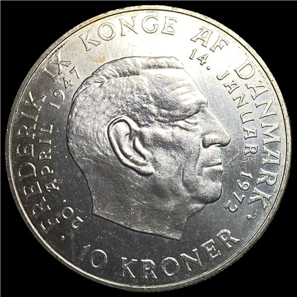 1972 Denmark .5247oz Silver 10 Kroner NEARLY UNCIRCULATED
