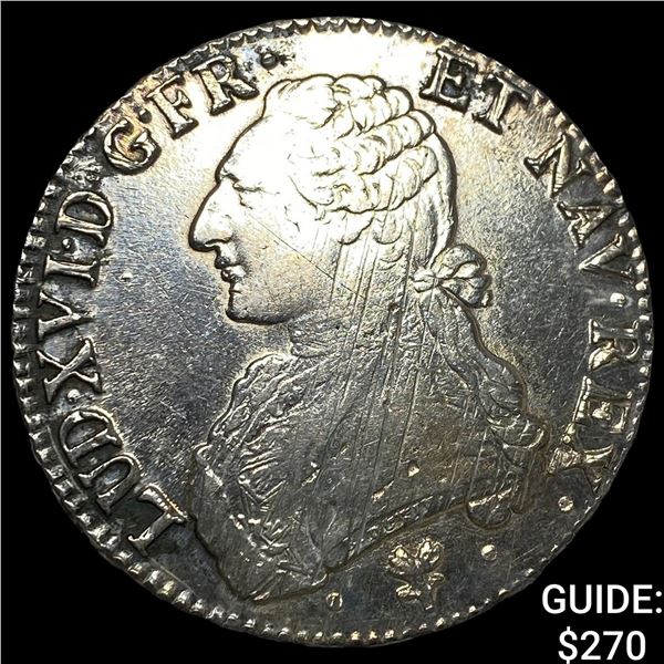 1788 France .8694oz Silver Ecu NEARLY UNCIRCULATED