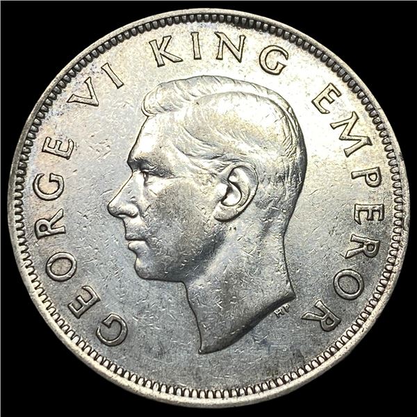1943 New Zealand Silver Half Crown - George VI NEARLY UNCIRCULATED