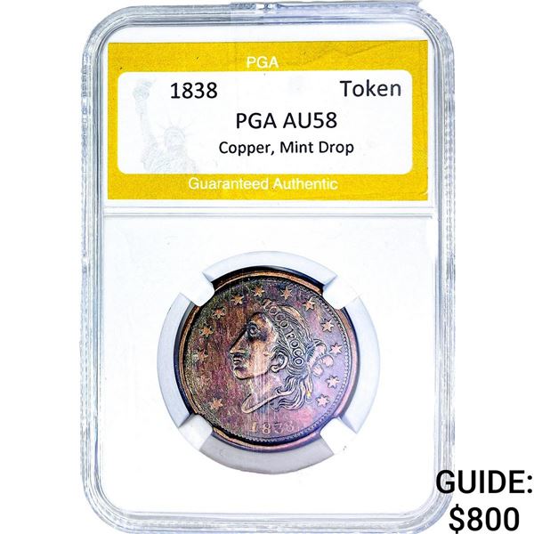1838 Token Copper, Mint Drop PGA AU58