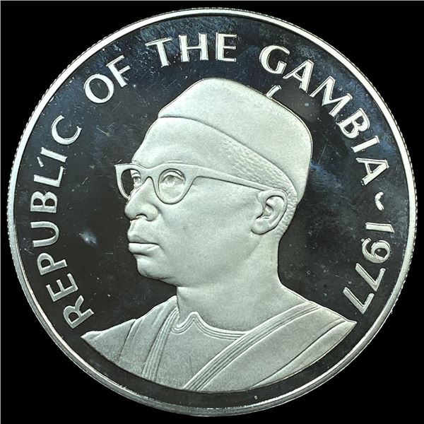 1977 Gambia Silver 40 Dalasis CHOICE PROOF