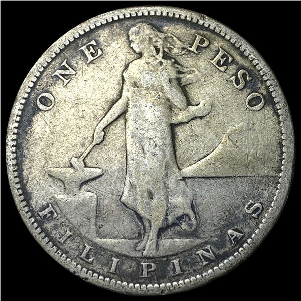 1908-S Philippines Silver One Peso NEARLY UNCIRCULATED