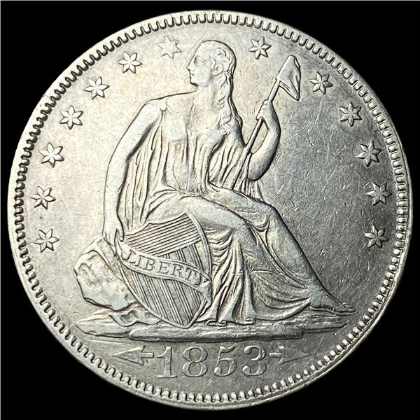 1853 Arrows/Rays Seated Liberty Half Dollar  CHOICE AU