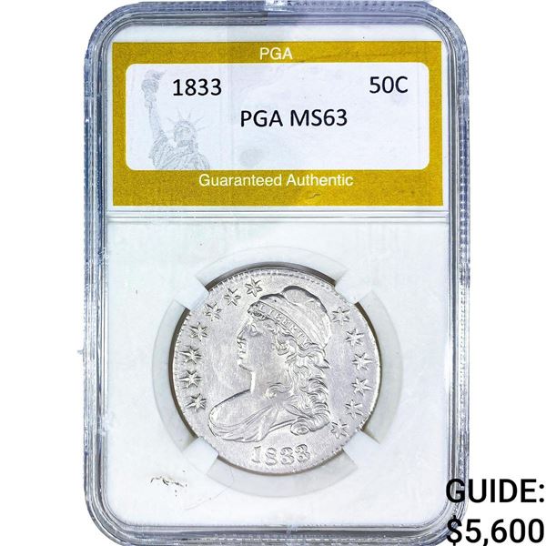 1833 Capped Bust Half Dollar PGA MS63