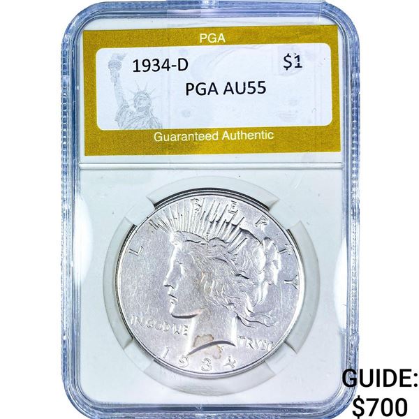 1934-D Silver Peace Dollar PGA AU55