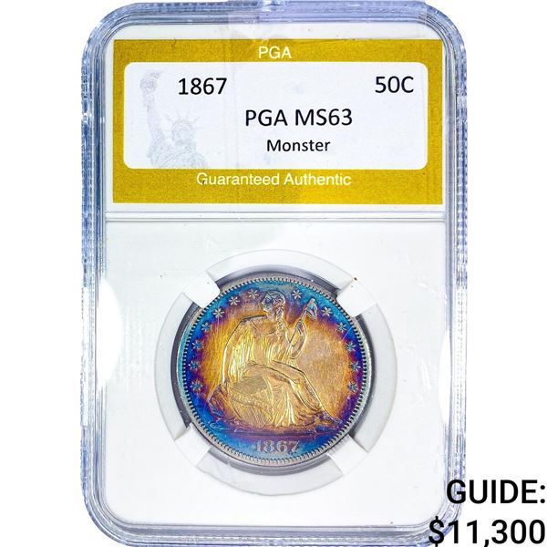 1867 Seated Liberty Half Dollar PGA MS63 Monster