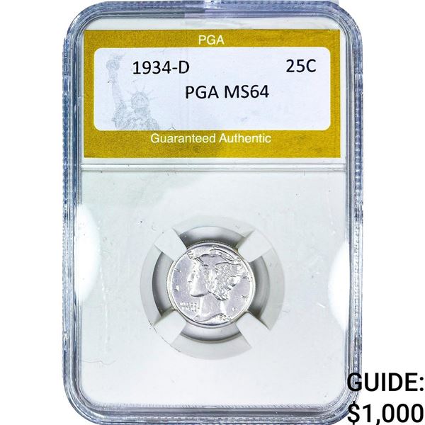 1934-D Mercury Silver dime PGA MS64