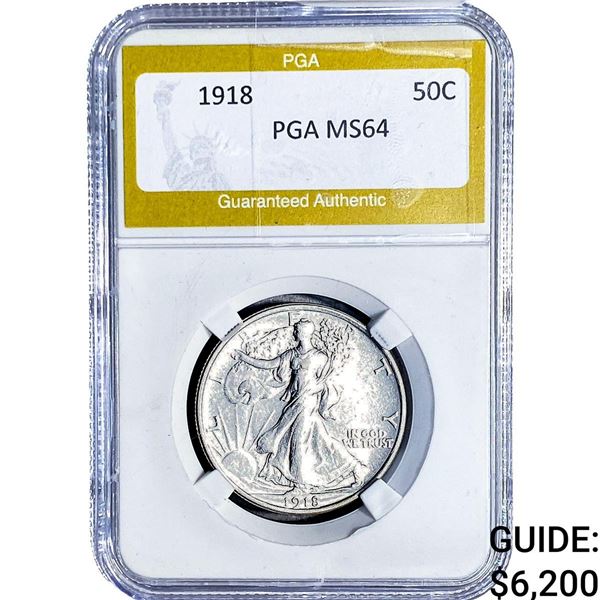 1918 Walking Liberty Half Dollar PGA MS64