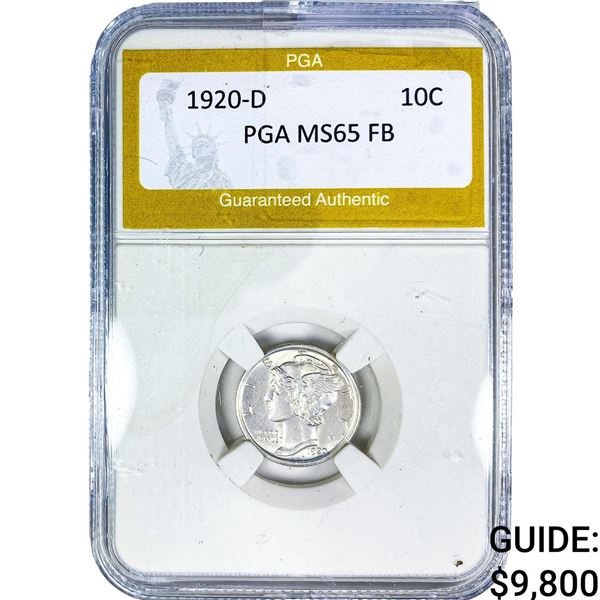 1920-D Mercury Silver Dime PGA MS65 FB