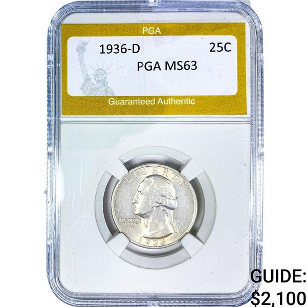 1936-D Washington Silver Quarter PGA MS63