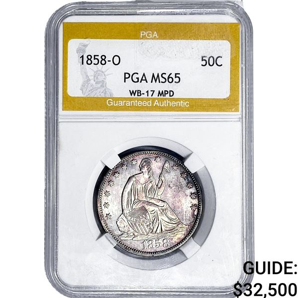 1858-O Seated Liberty Half Dollar PGA MS65