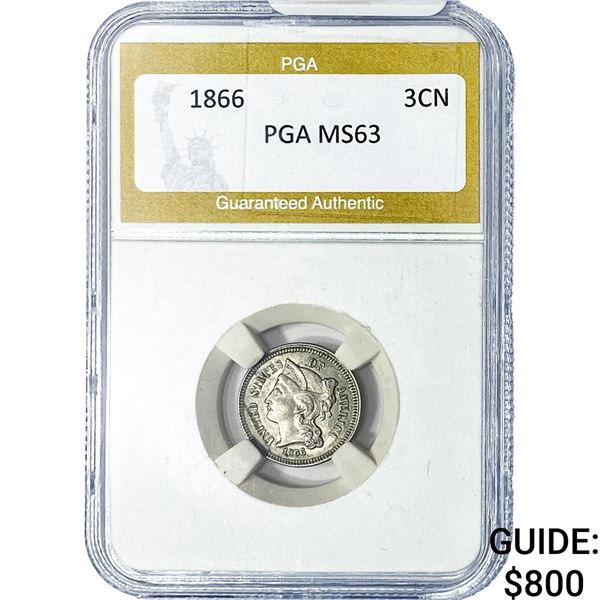 1866 Nickel Three Cent PGA MS63