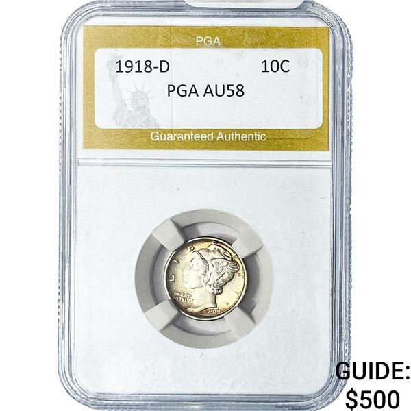 1918-D Mercury Silver Dime PGA AU58