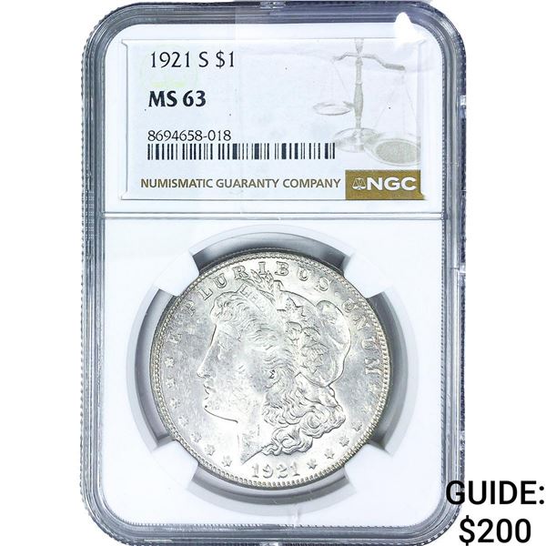 1921-S Morgan Silver Dollar NGC MS63