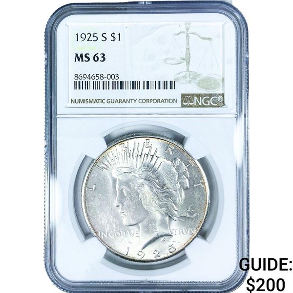 1925-S Silver Peace Dollar NGC MS63
